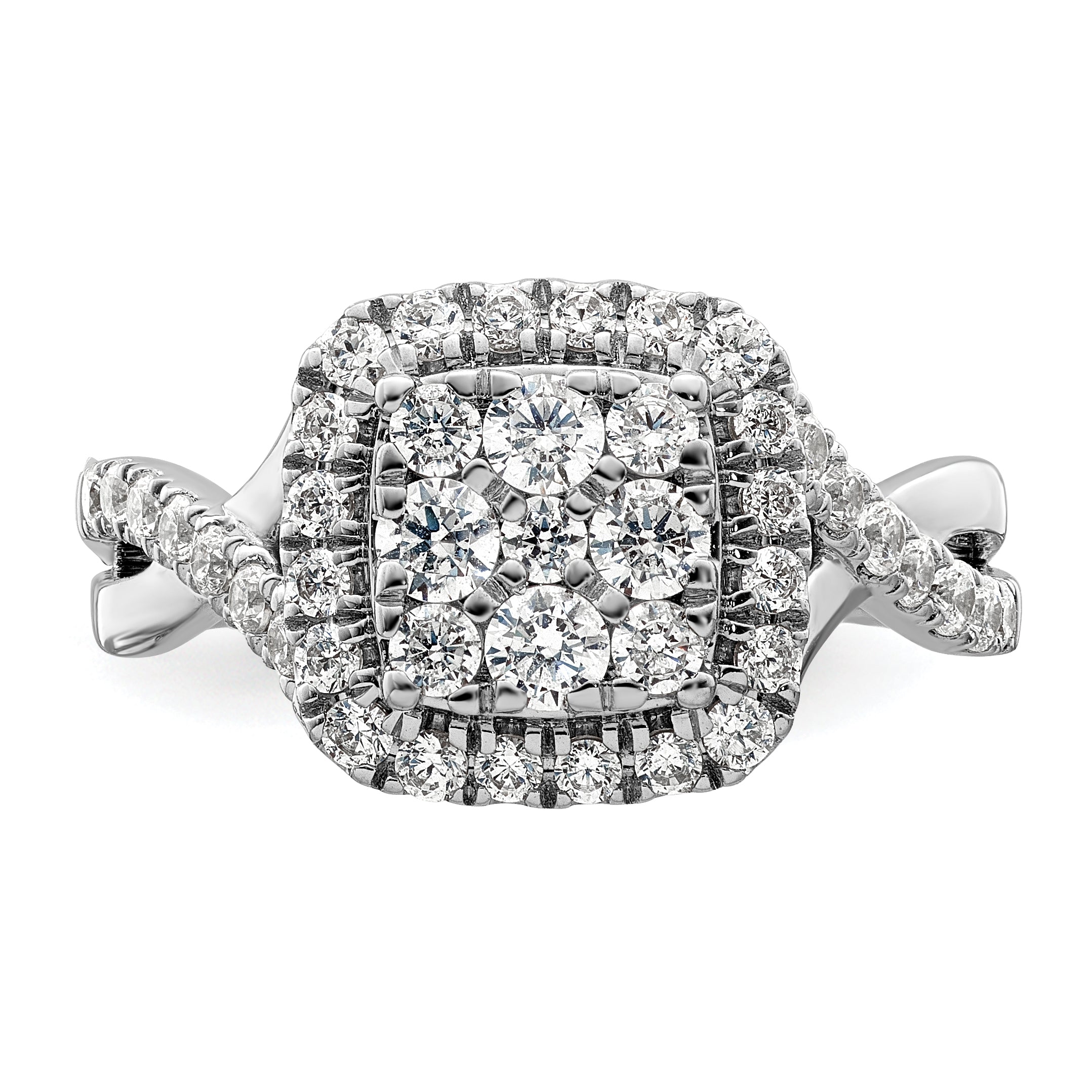 14k White Gold 1 carat Lab Grown Diamond VS/SI+ G+ Complete Cluster Engagement Ring