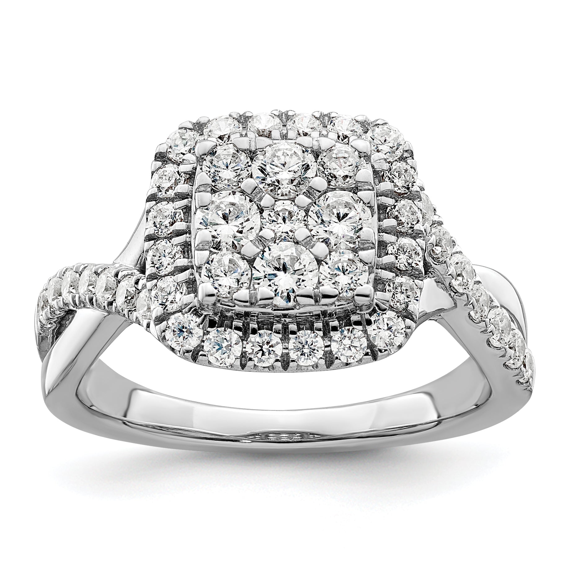 14k White Gold 1 carat Lab Grown Diamond VS/SI+ G+ Complete Cluster Engagement Ring Main image