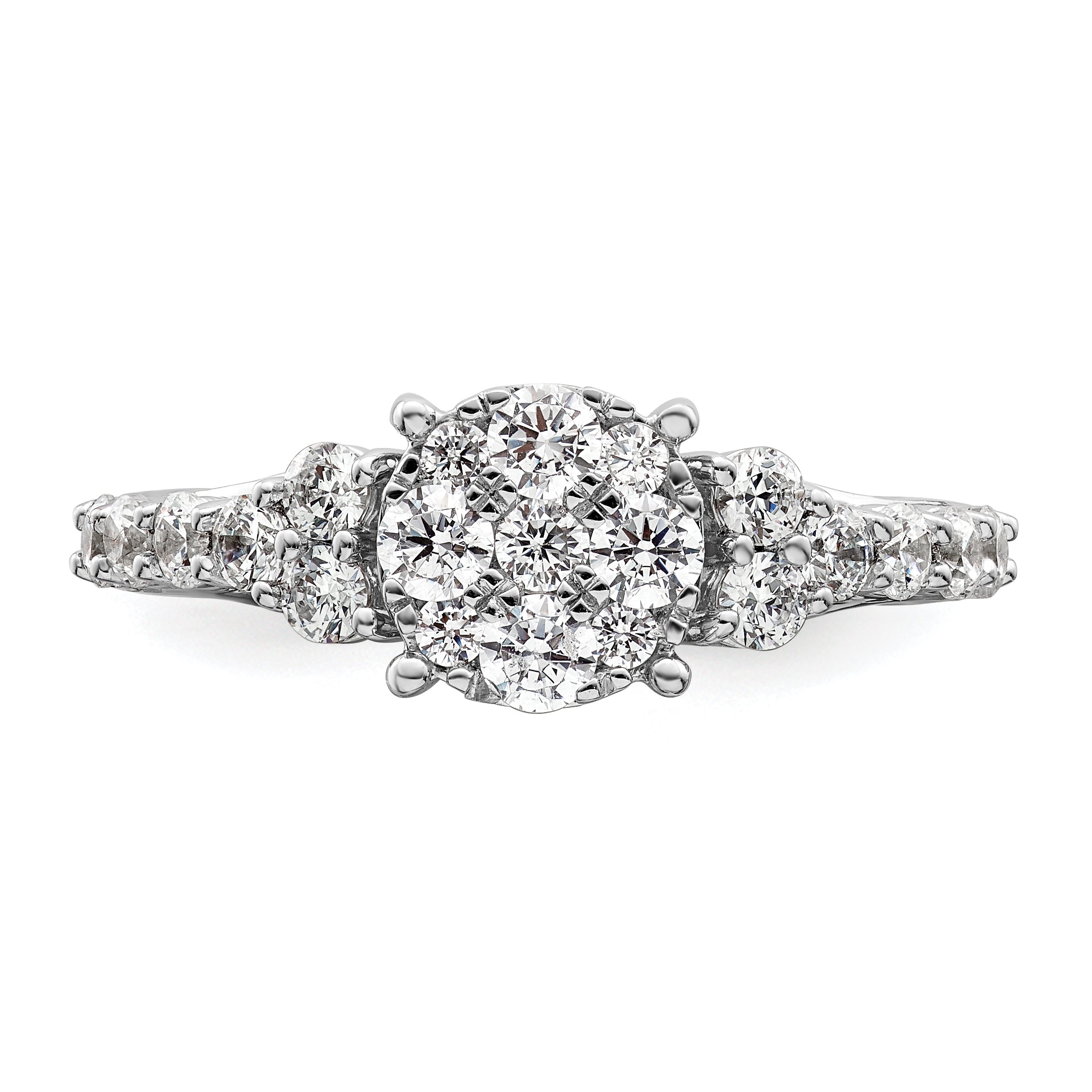 14k White Gold 1 carat Lab Grown Diamond VS/SI+ G+ Complete Cluster Engagement Ring