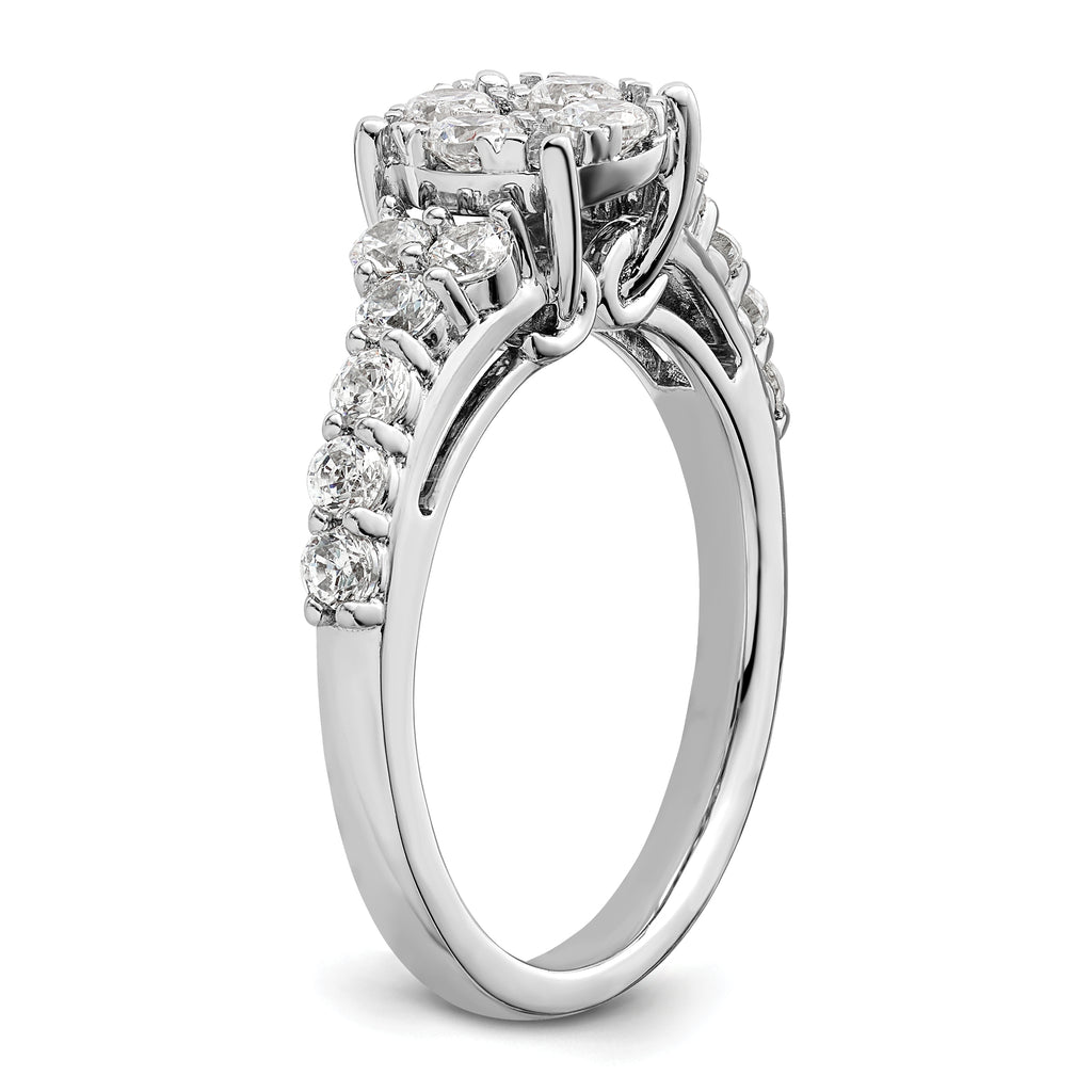 14k White Gold 1 carat Lab Grown Diamond VS/SI+ G+ Complete Cluster Engagement Ring