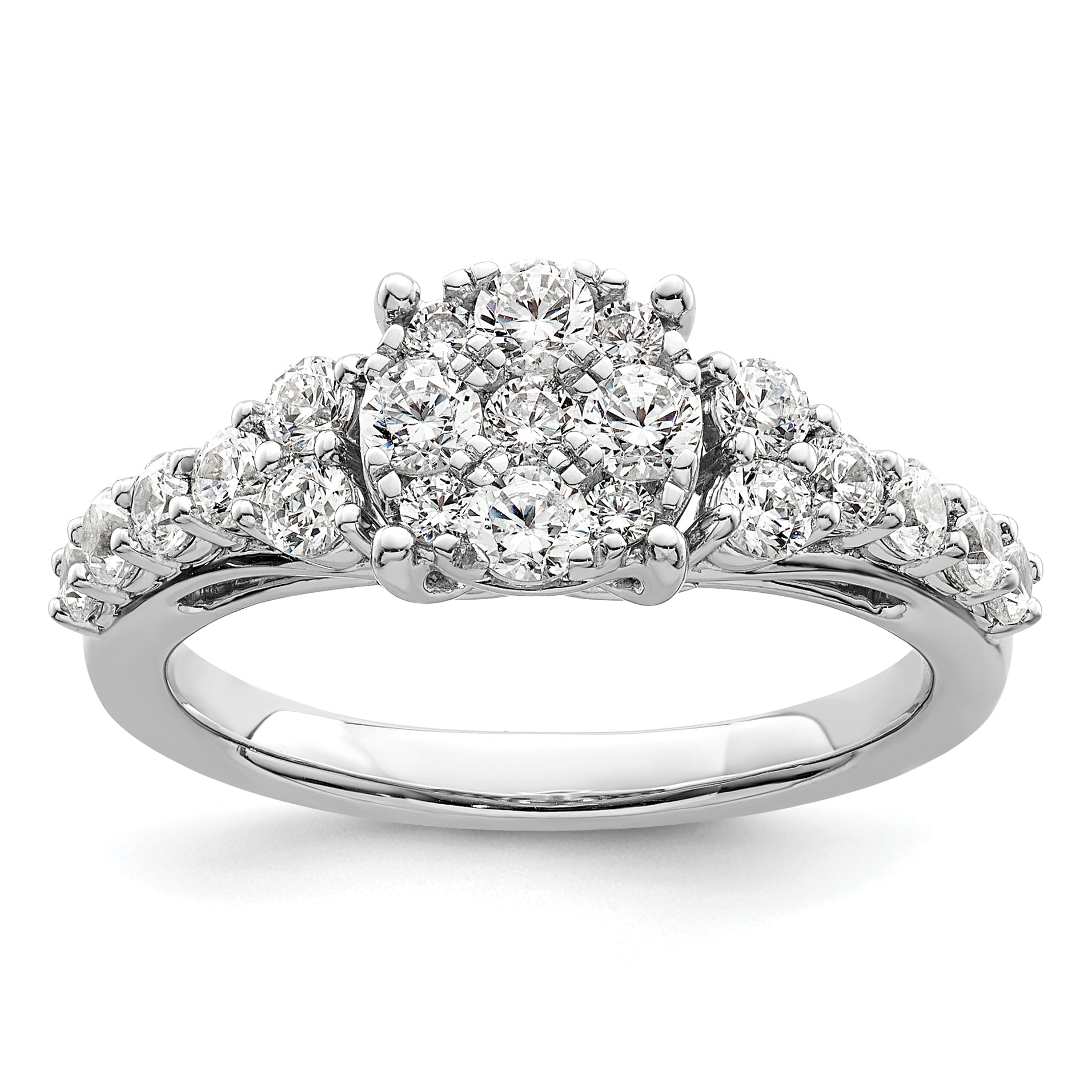 14k White Gold 1 carat Lab Grown Diamond VS/SI+ G+ Complete Cluster Engagement Ring