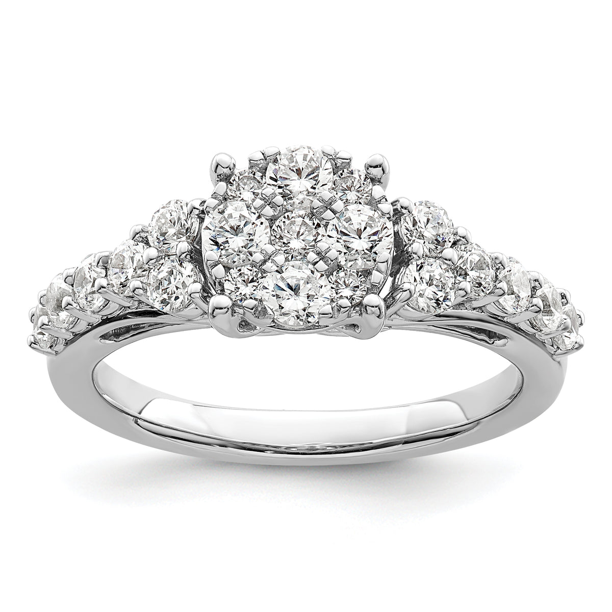 14k White Gold 1 carat Lab Grown Diamond VS/SI+ G+ Complete Cluster Engagement Ring