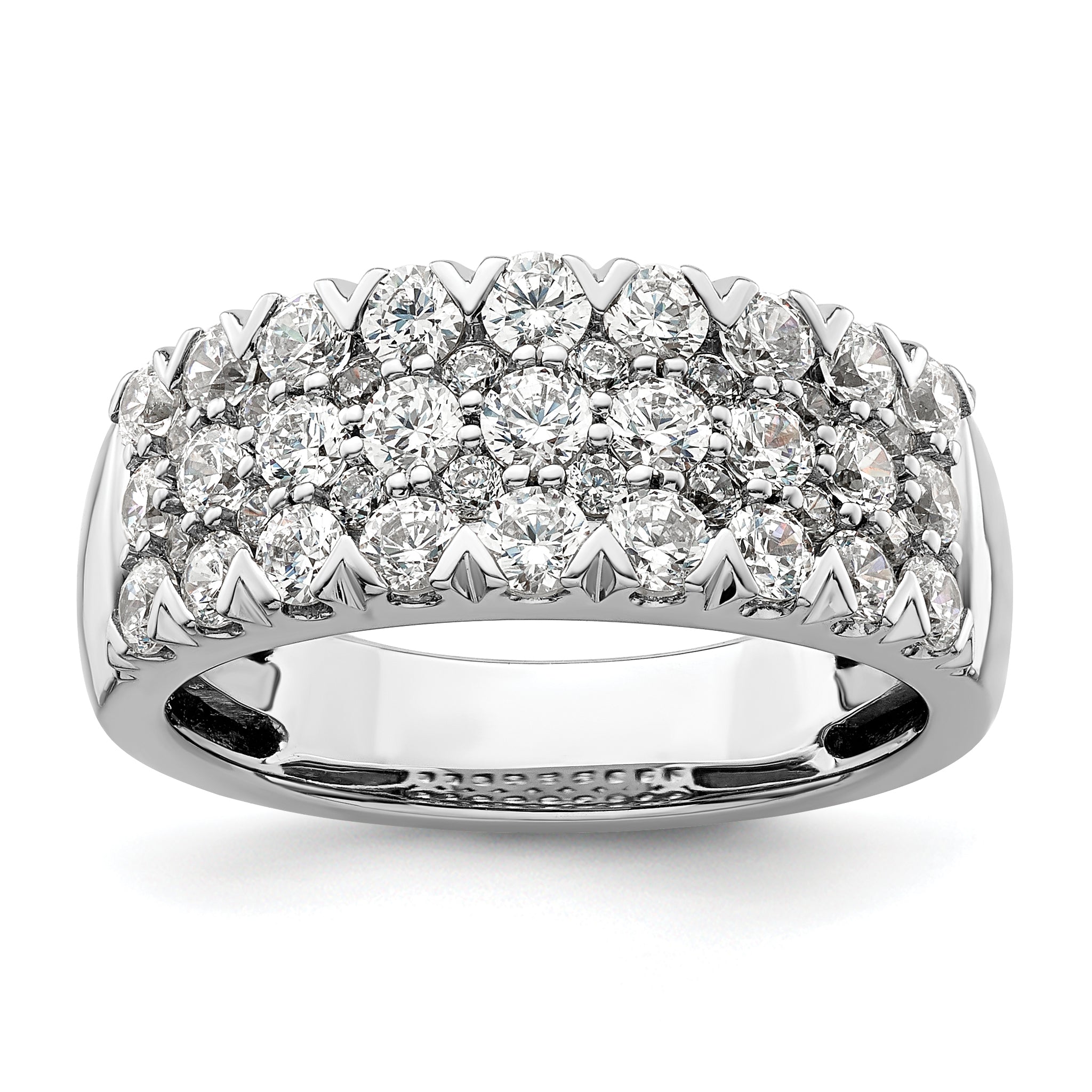 14k White Gold 1 1/2 carat Lab Grown Diamond VS/SI+ G+ Complete Triple Row Fashion Band