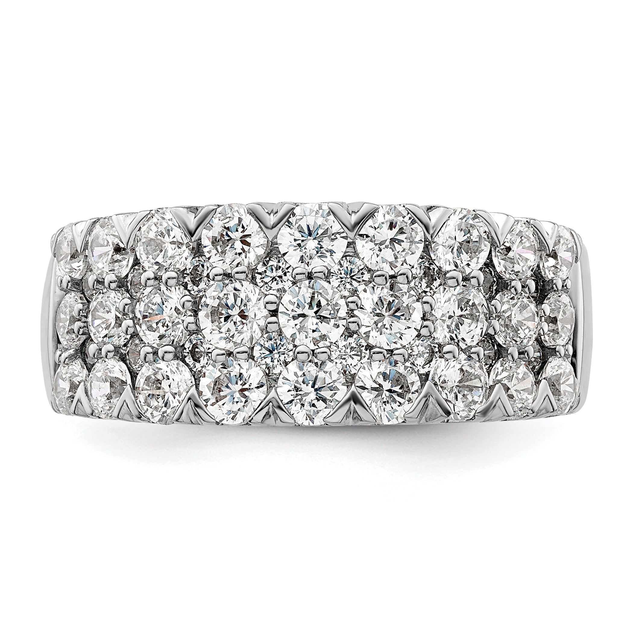 14k White Gold 2 carat Lab Grown Diamond VS/SI+ G+ Complete Triple Row Fashion Band