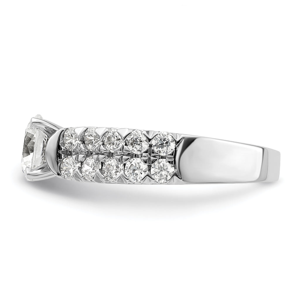 14k White Gold 1 1/10 carat Lab Grown Diamond VS/SI+ G+ 1 carat Center Round Semi Mount Shared Prong Engagement Ring