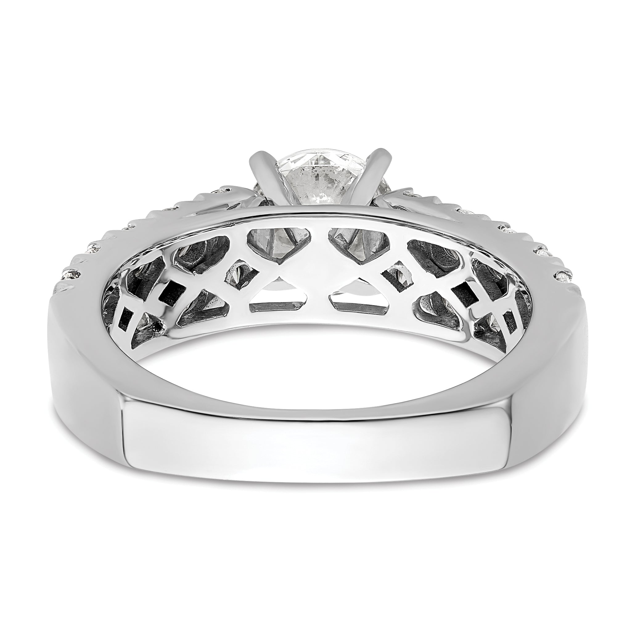 14k White Gold 1 1/10 carat Lab Grown Diamond VS/SI+ G+ 1 carat Center Round Semi Mount Shared Prong Engagement Ring