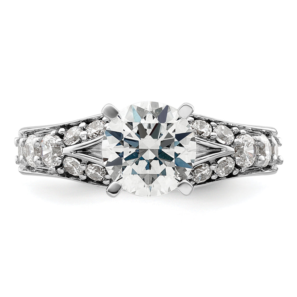 14k White Gold 5/8 carat Lab Grown Diamond VS/SI+ G+ 1 1/2 carat Center Round Semi Mount Shared Prong Engagement Ring