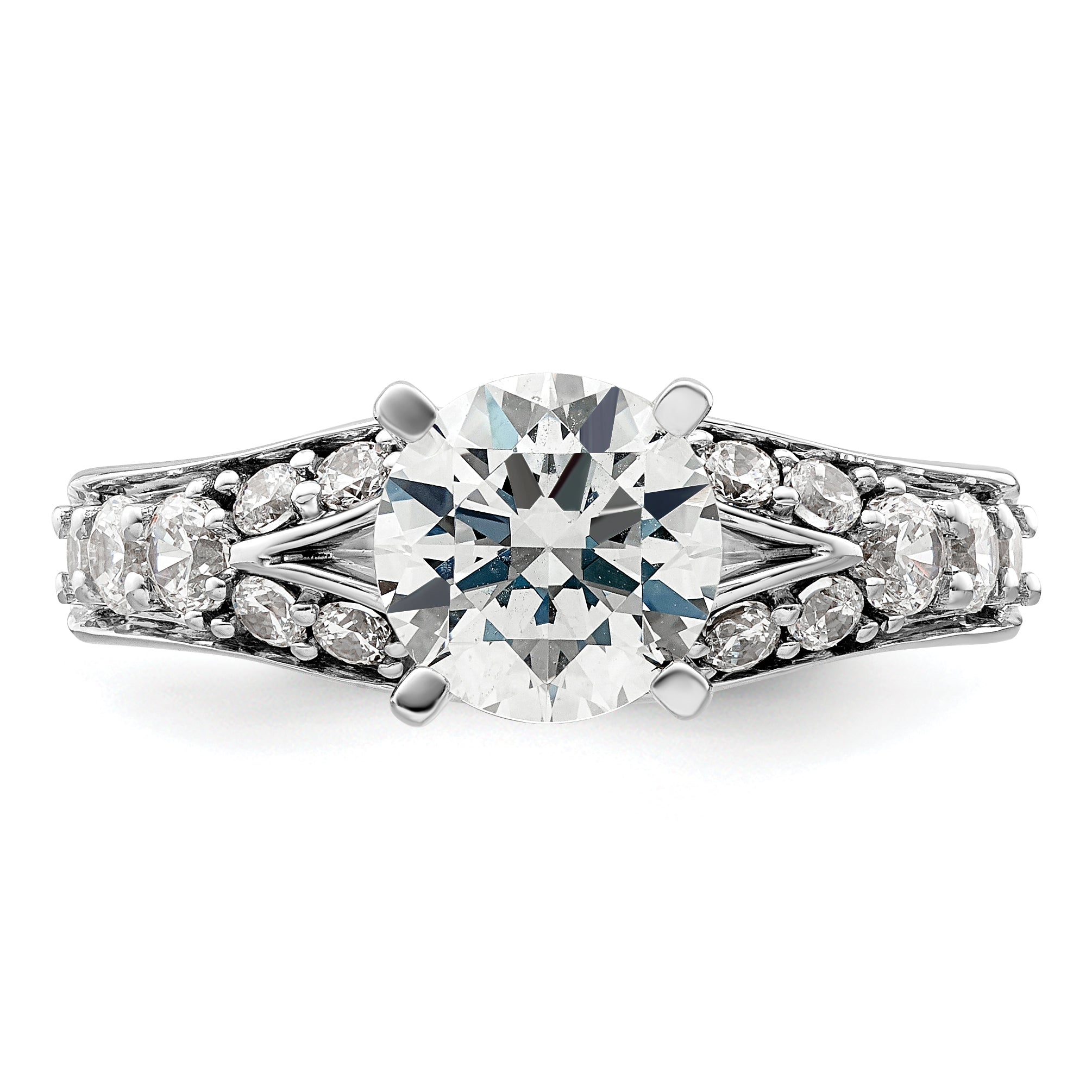 14k White Gold 5/8 carat Lab Grown Diamond VS/SI+ G+ 1 1/2 carat Center Round Semi Mount Shared Prong Engagement Ring