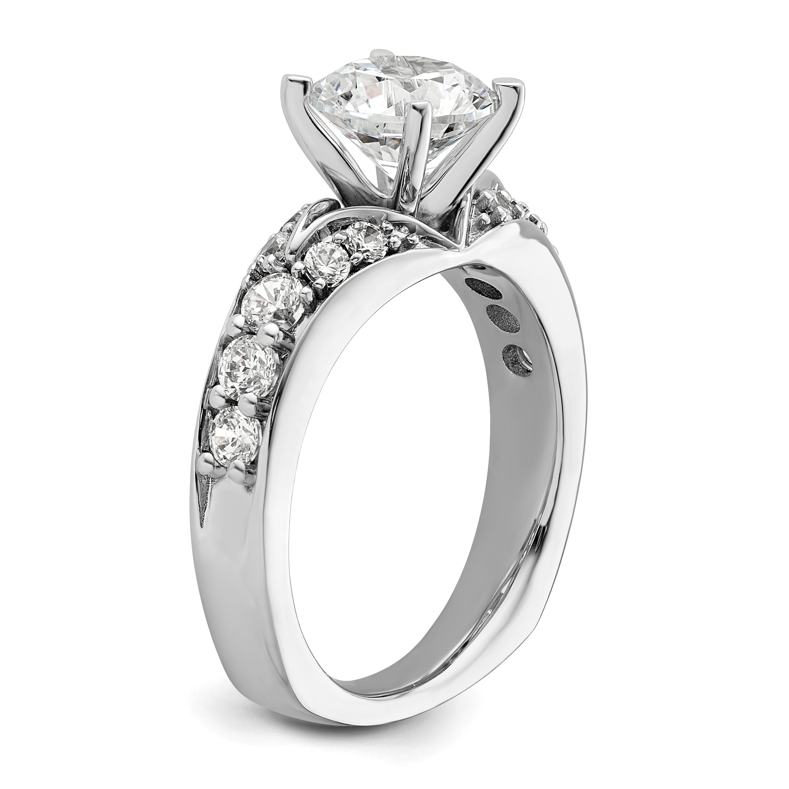 14k White Gold 5/8 carat Lab Grown Diamond VS/SI+ G+ 1 1/2 carat Center Round Semi Mount Shared Prong Engagement Ring