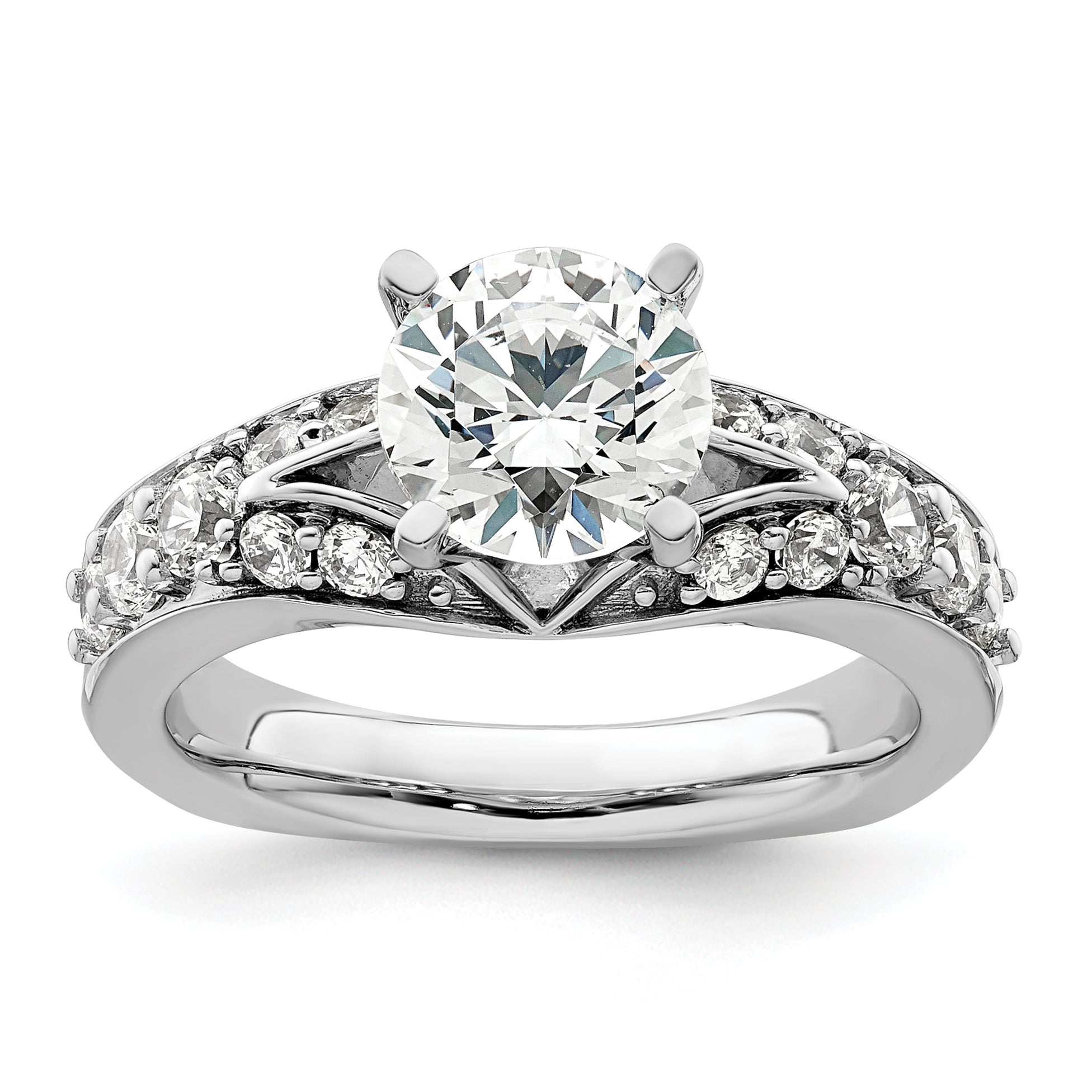 14k White Gold 5/8 carat Lab Grown Diamond VS/SI+ G+ 1 1/2 carat Center Round Semi Mount Shared Prong Engagement Ring