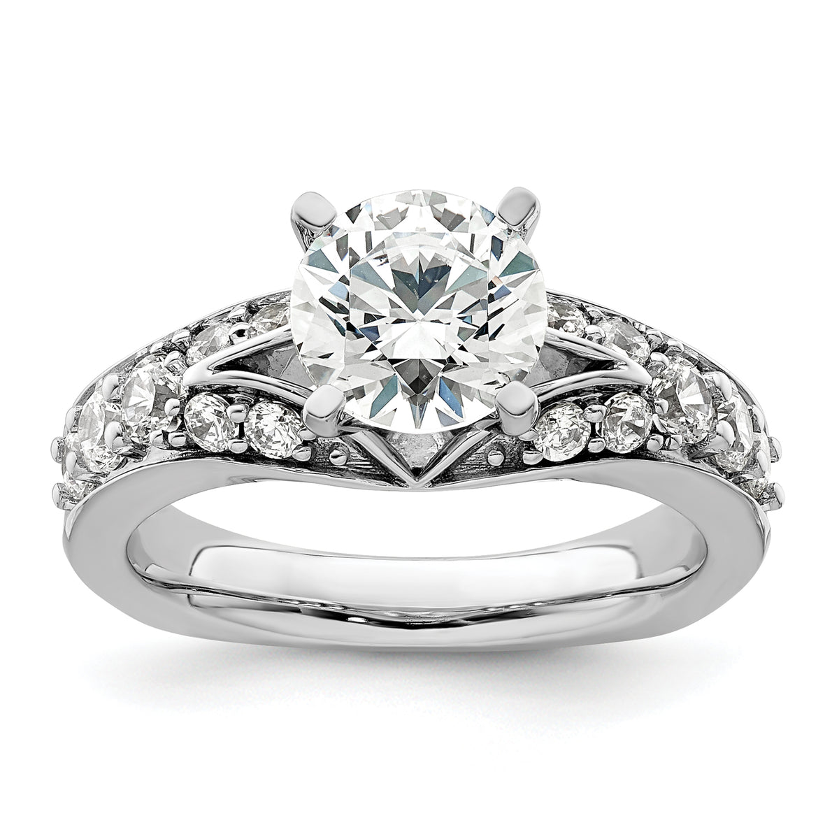 14k White Gold 5/8 carat Lab Grown Diamond VS/SI+ G+ 1 1/2 carat Center Round Semi Mount Shared Prong Engagement Ring
