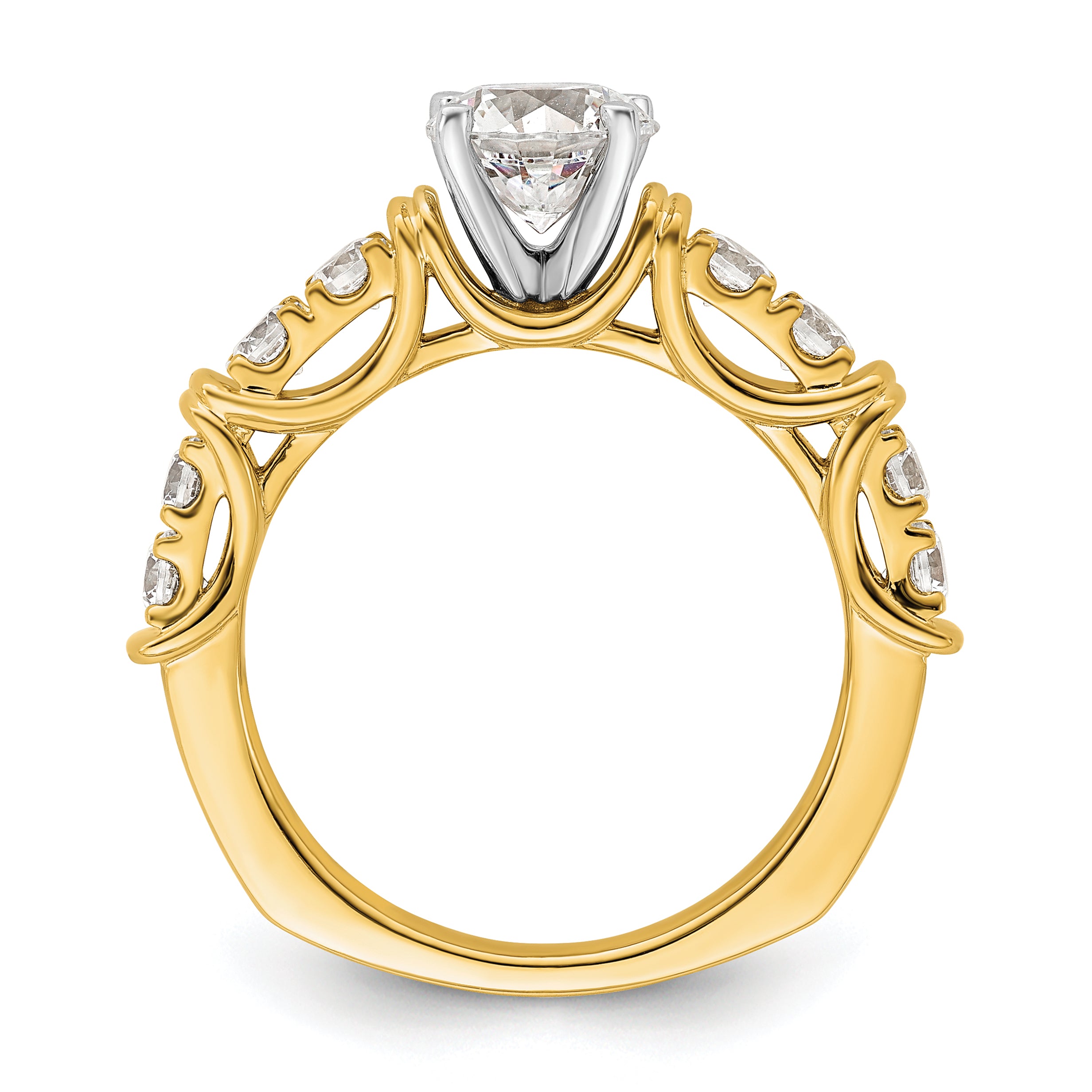 14k Two Tone 5/8 carat Lab Grown Diamond VS/SI+ G+ 1 carat Center Round Semi Mount Shared Prong Engagement Ring