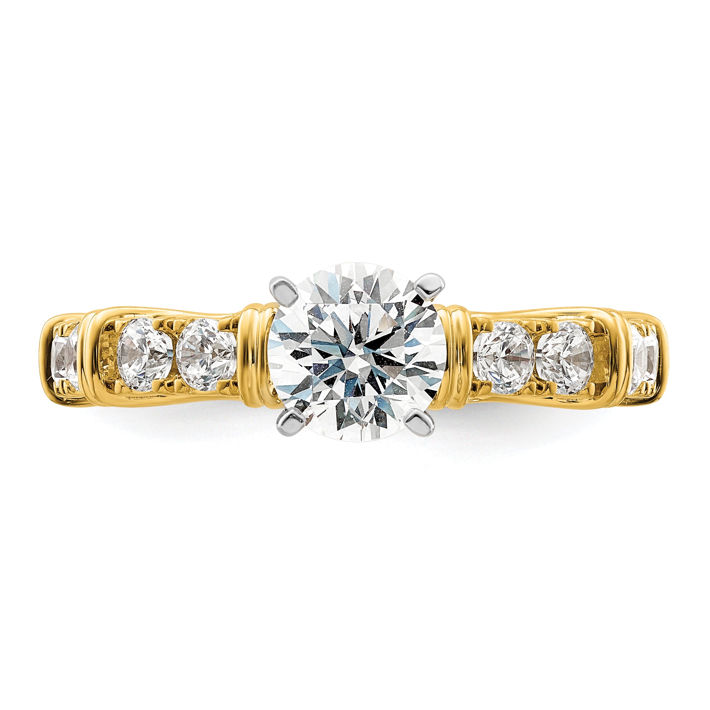 14k Two Tone 5/8 carat Lab Grown Diamond VS/SI+ G+ 1 carat Center Round Semi Mount Shared Prong Engagement Ring