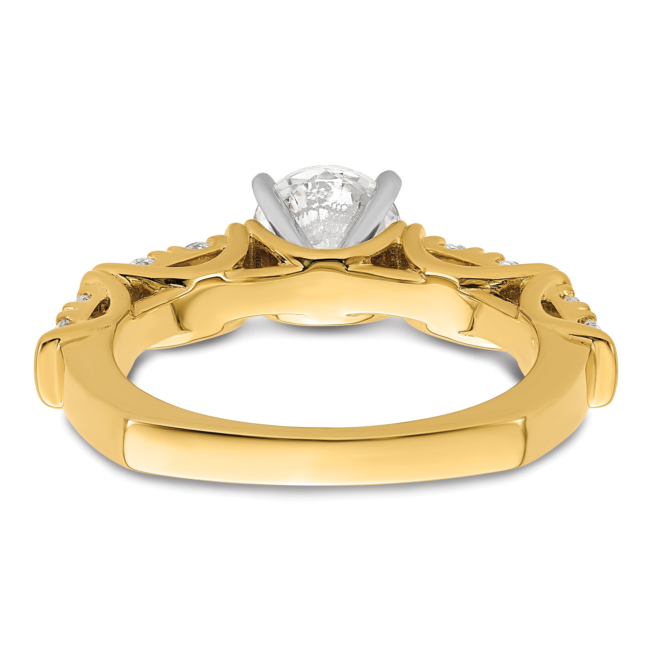14k Two Tone 5/8 carat Lab Grown Diamond VS/SI+ G+ 1 carat Center Round Semi Mount Shared Prong Engagement Ring