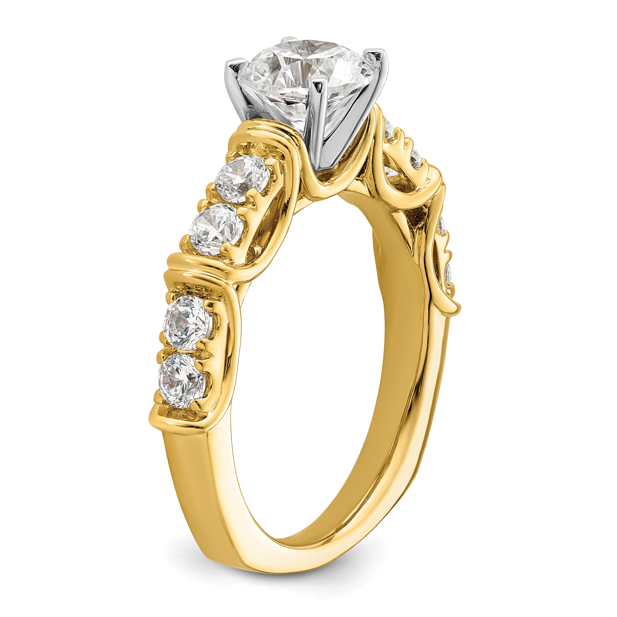 14k Two Tone 5/8 carat Lab Grown Diamond VS/SI+ G+ 1 carat Center Round Semi Mount Shared Prong Engagement Ring