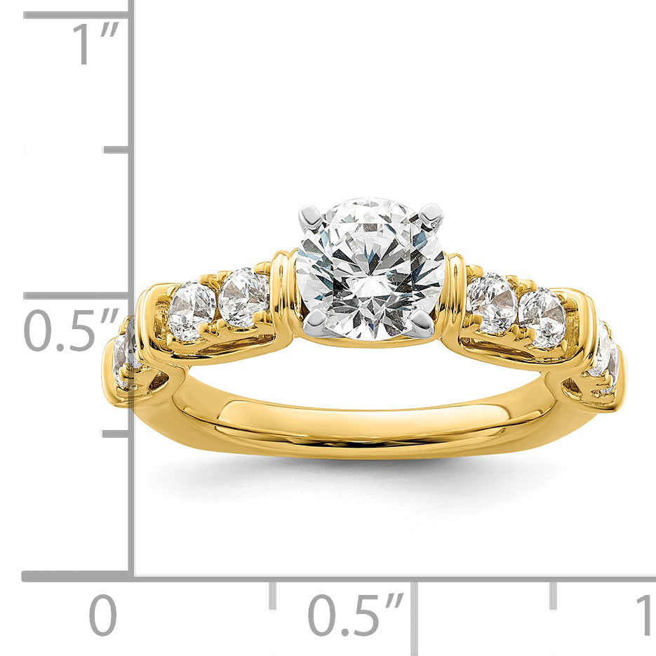 14k Two Tone 5/8 carat Lab Grown Diamond VS/SI+ G+ 1 carat Center Round Semi Mount Shared Prong Engagement Ring