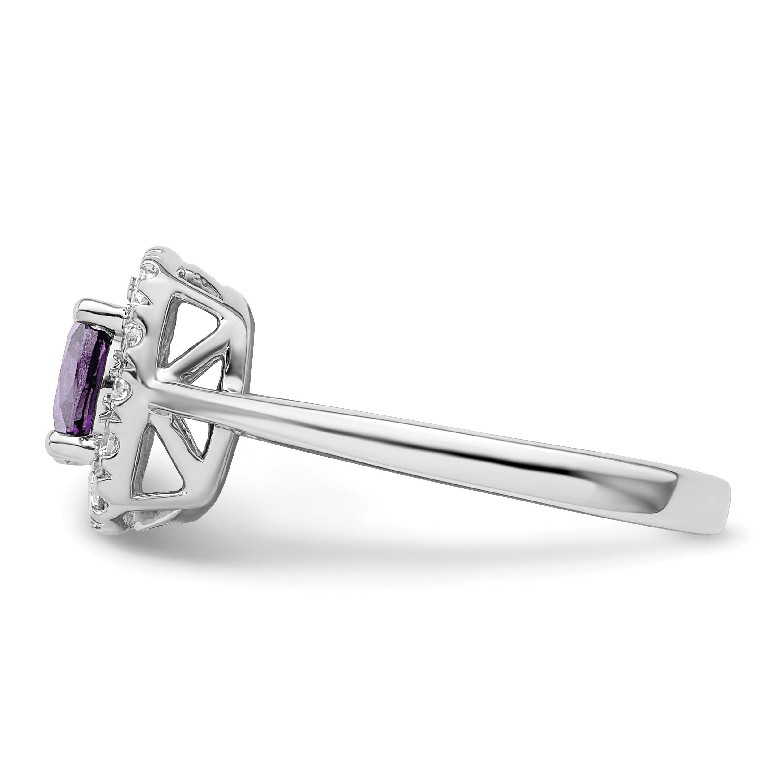14k White Gold 1/4 carat Lab Grown Diamond VS/SI+ G+ February Birthstone Amethyst Halo Ring