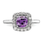 14k White Gold 1/4 carat Lab Grown Diamond VS/SI+ G+ February Birthstone Amethyst Halo Ring