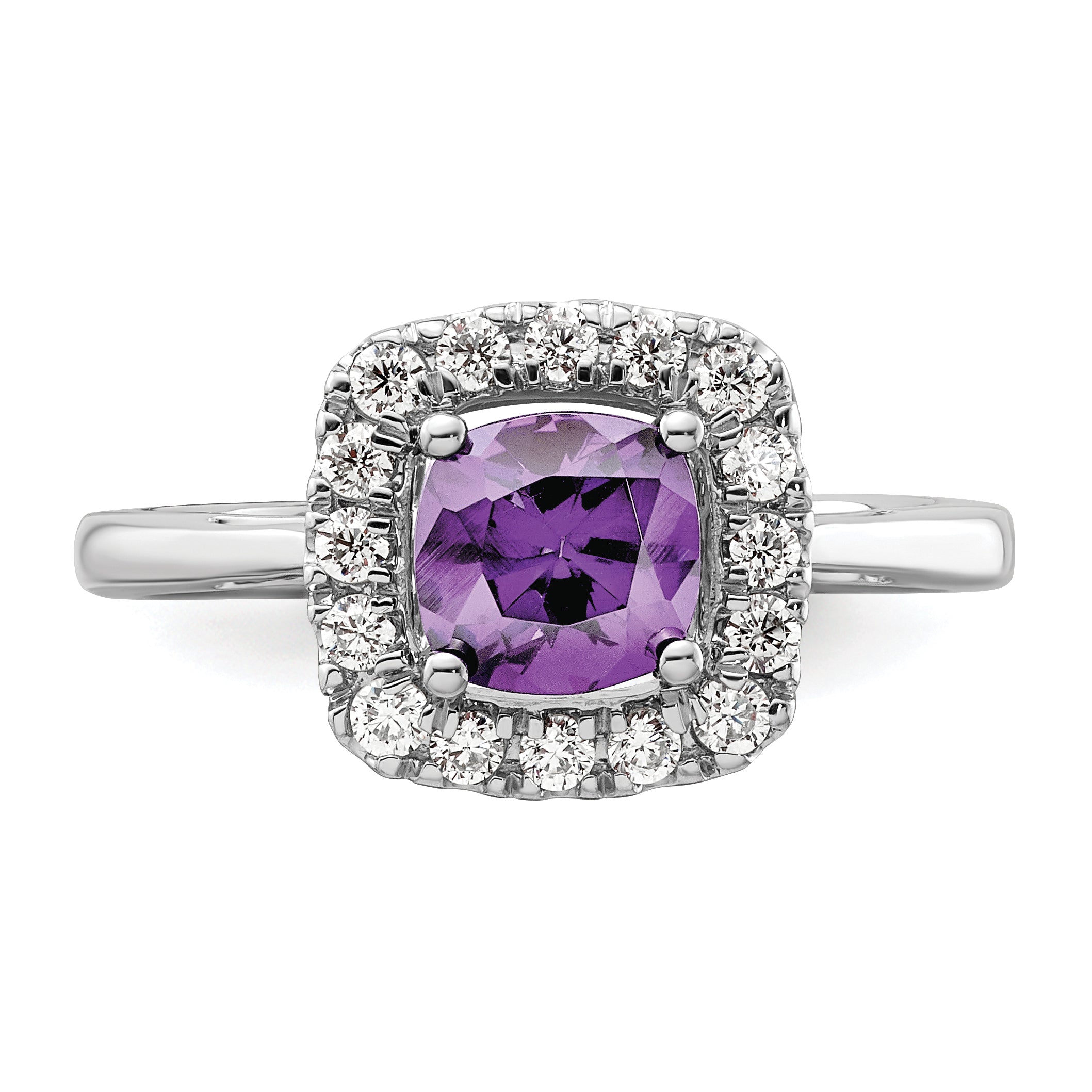 14k White Gold 1/4 carat Lab Grown Diamond VS/SI+ G+ February Birthstone Amethyst Halo Ring