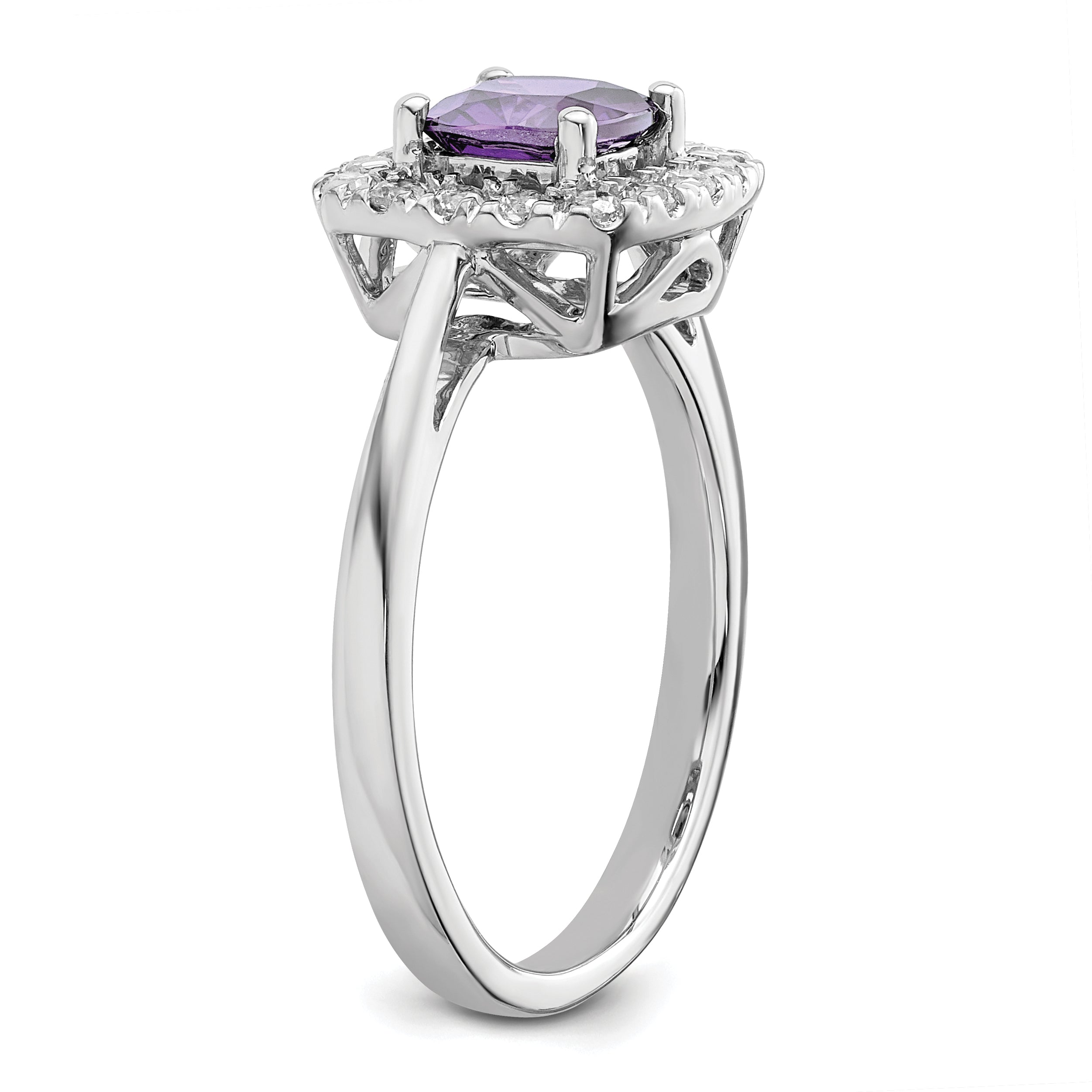 14k White Gold 1/4 carat Lab Grown Diamond VS/SI+ G+ February Birthstone Amethyst Halo Ring