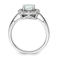 14k White Gold 1/4 carat Lab Grown Diamond VS/SI+ G+ March Birthstone Aquamarine Halo Ring
