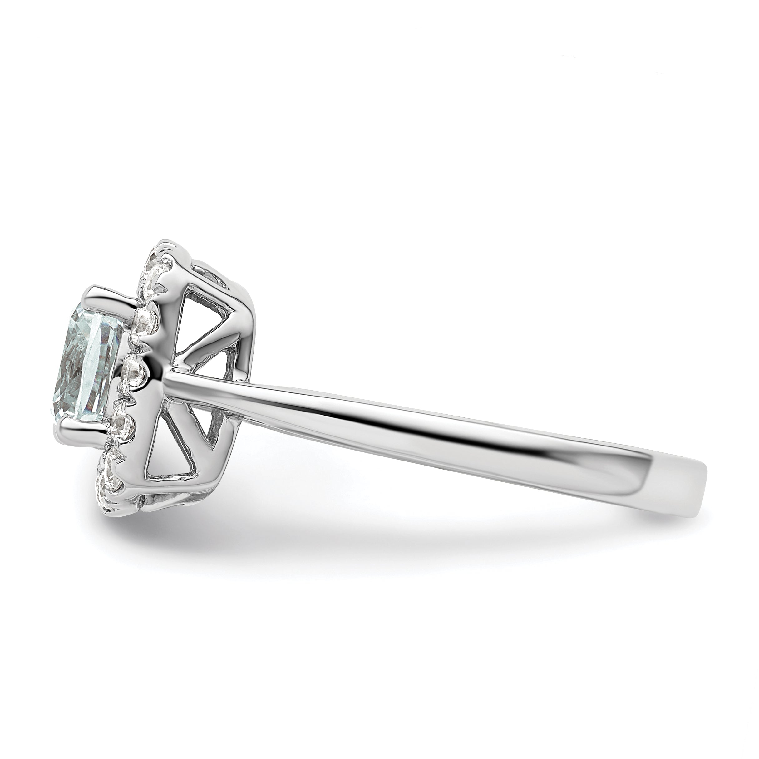 14k White Gold 1/4 carat Lab Grown Diamond VS/SI+ G+ March Birthstone Aquamarine Halo Ring