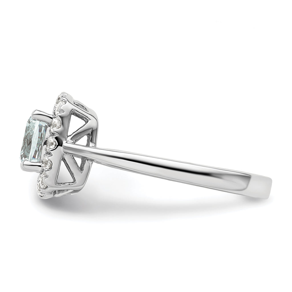 14k White Gold 1/4 carat Lab Grown Diamond VS/SI+ G+ March Birthstone Aquamarine Halo Ring