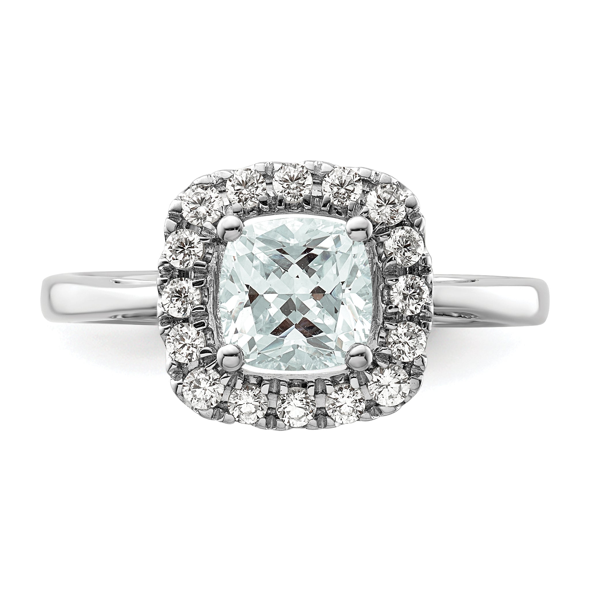 14k White Gold 1/4 carat Lab Grown Diamond VS/SI+ G+ March Birthstone Aquamarine Halo Ring