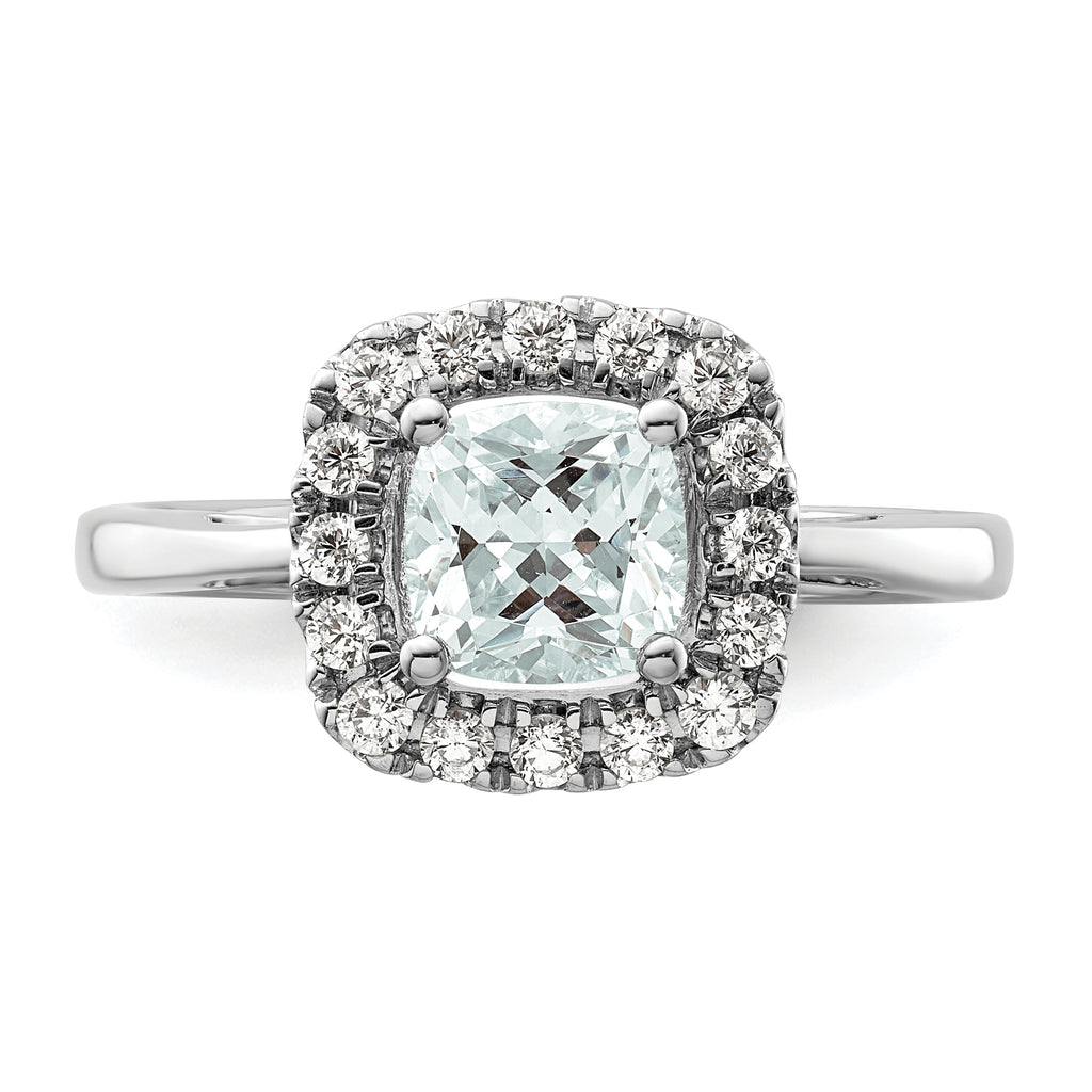 14k White Gold 1/4 carat Lab Grown Diamond VS/SI+ G+ March Birthstone Aquamarine Halo Ring