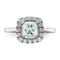 14k White Gold 1/4 carat Lab Grown Diamond VS/SI+ G+ March Birthstone Aquamarine Halo Ring