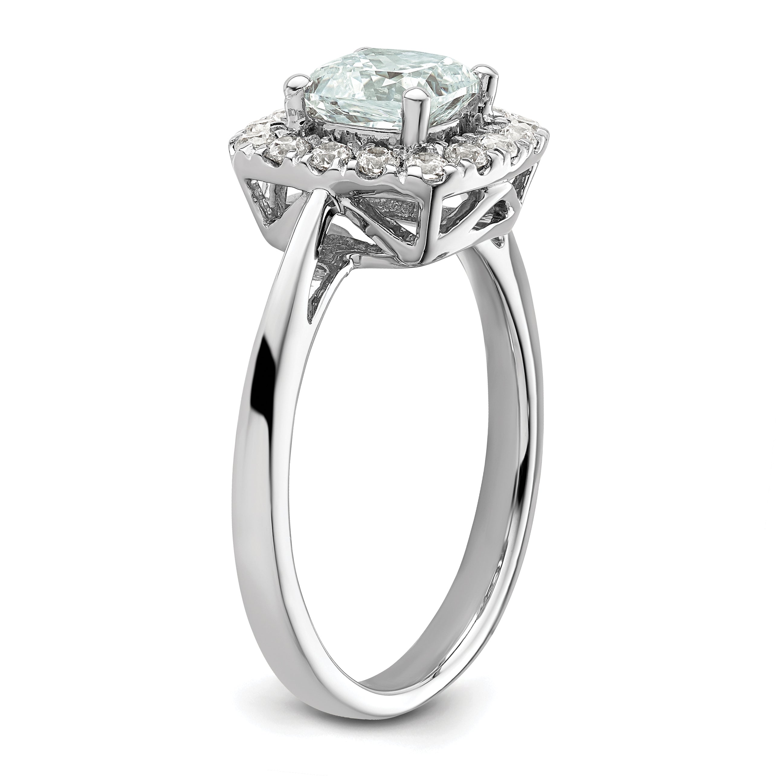 14k White Gold 1/4 carat Lab Grown Diamond VS/SI+ G+ March Birthstone Aquamarine Halo Ring