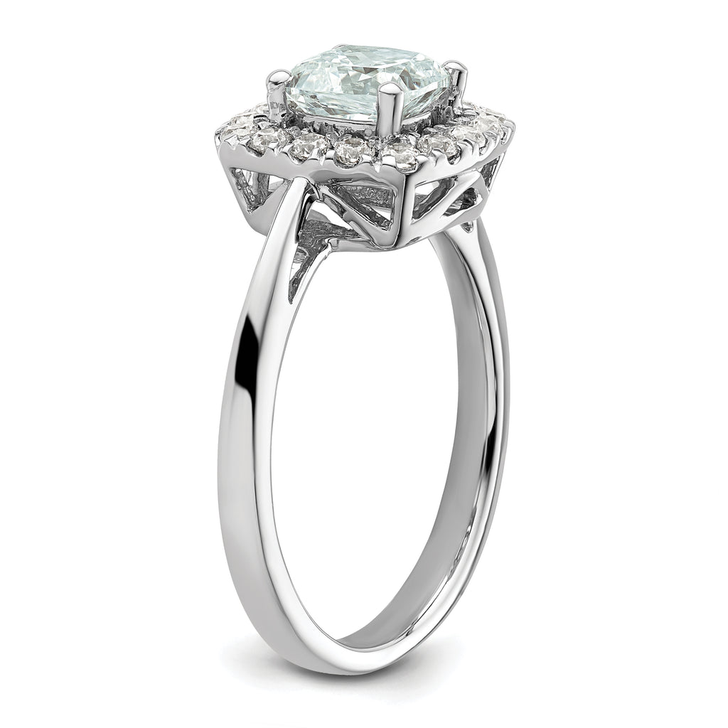 14k White Gold 1/4 carat Lab Grown Diamond VS/SI+ G+ March Birthstone Aquamarine Halo Ring