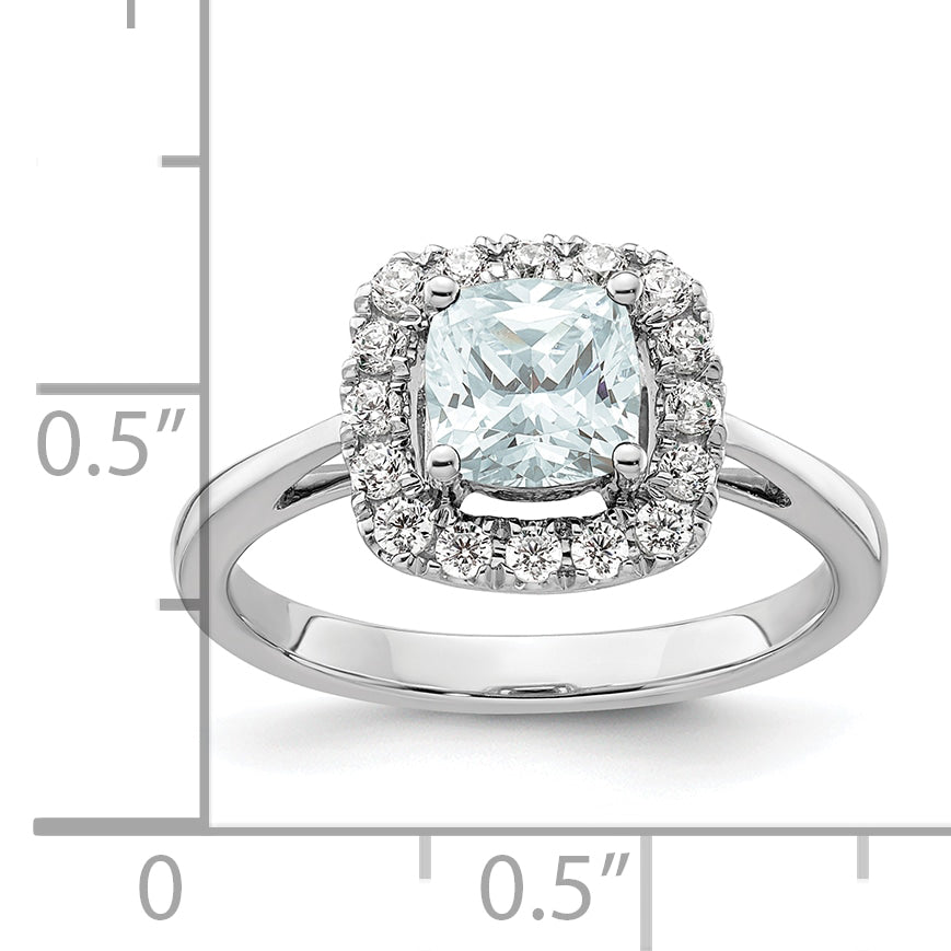 14k White Gold 1/4 carat Lab Grown Diamond VS/SI+ G+ March Birthstone Aquamarine Halo Ring