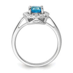 14k White Gold 1/4 carat Lab Grown Diamond VS/SI+ G+ December Birthstone Blue Topaz Halo Ring