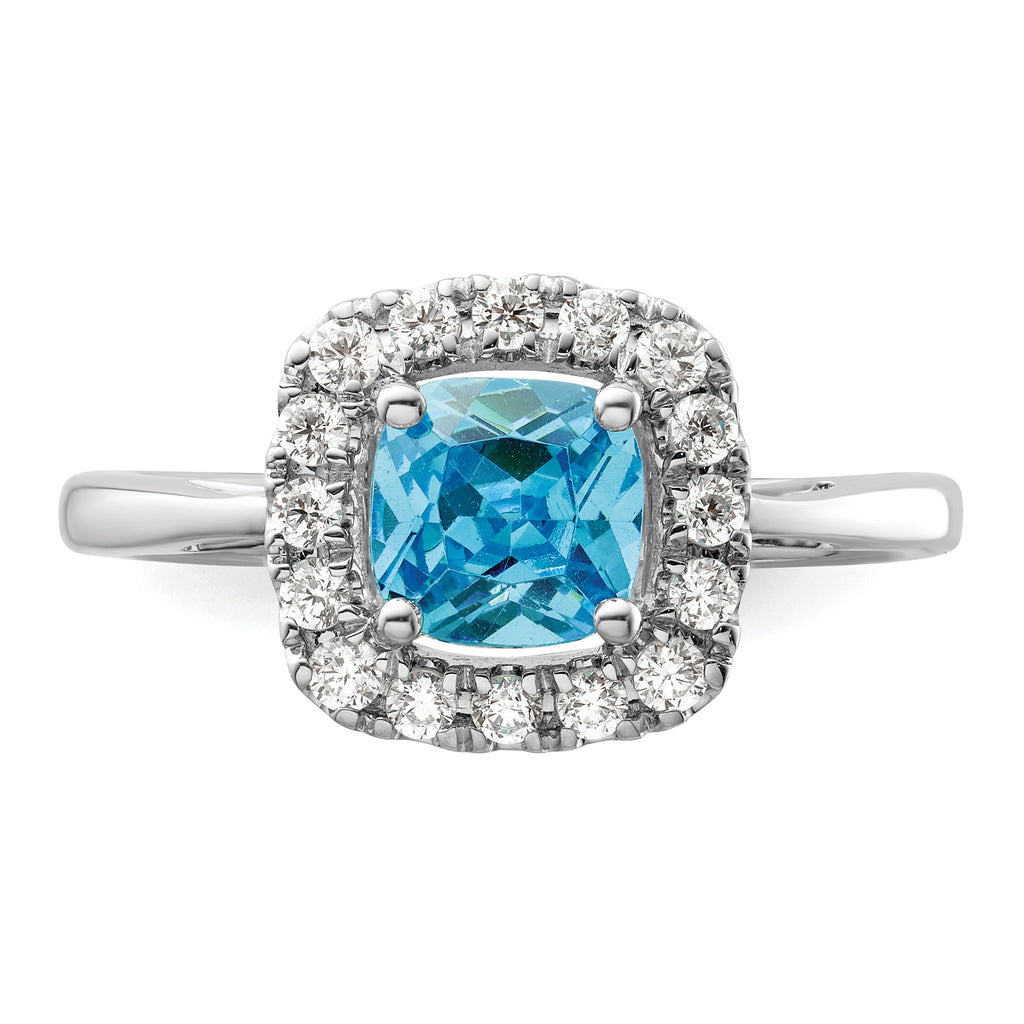 14k White Gold 1/4 carat Lab Grown Diamond VS/SI+ G+ December Birthstone Blue Topaz Halo Ring