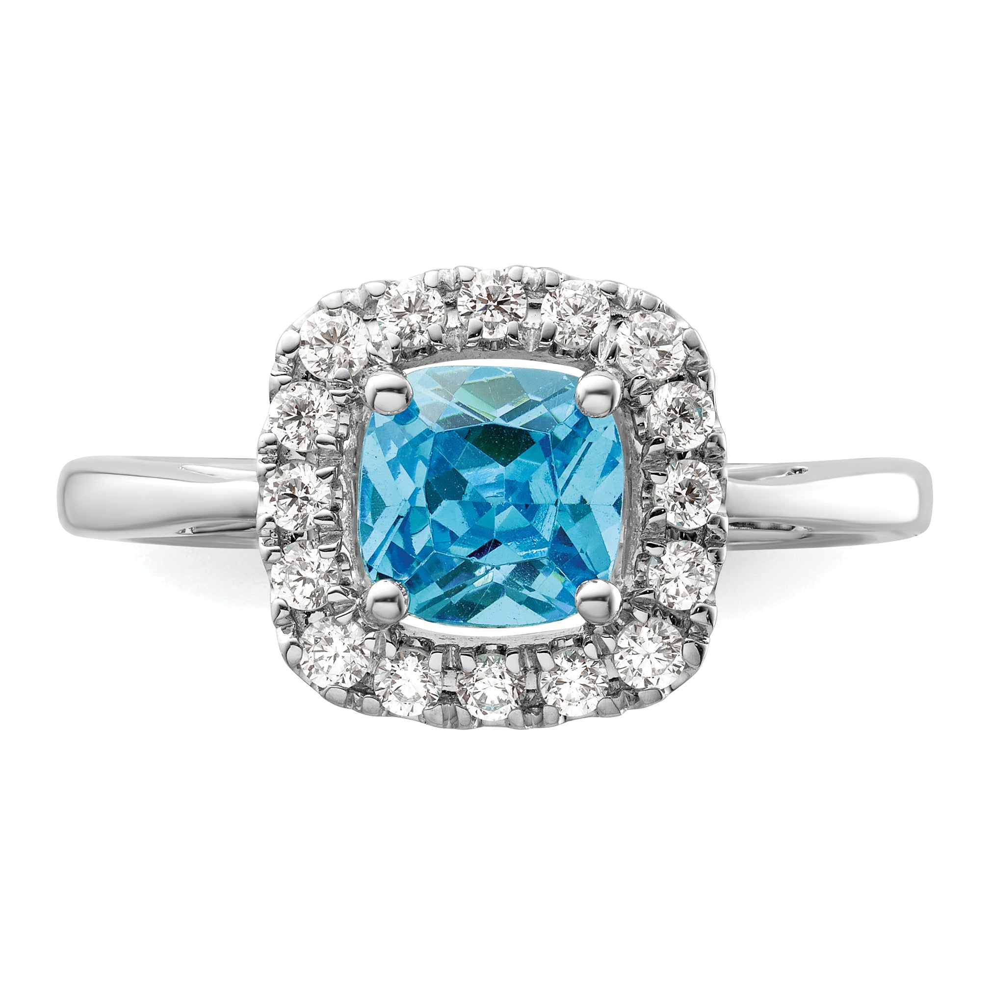 14k White Gold 1/4 carat Lab Grown Diamond VS/SI+ G+ December Birthstone Blue Topaz Halo Ring