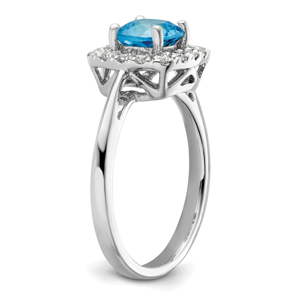 14k White Gold 1/4 carat Lab Grown Diamond VS/SI+ G+ December Birthstone Blue Topaz Halo Ring