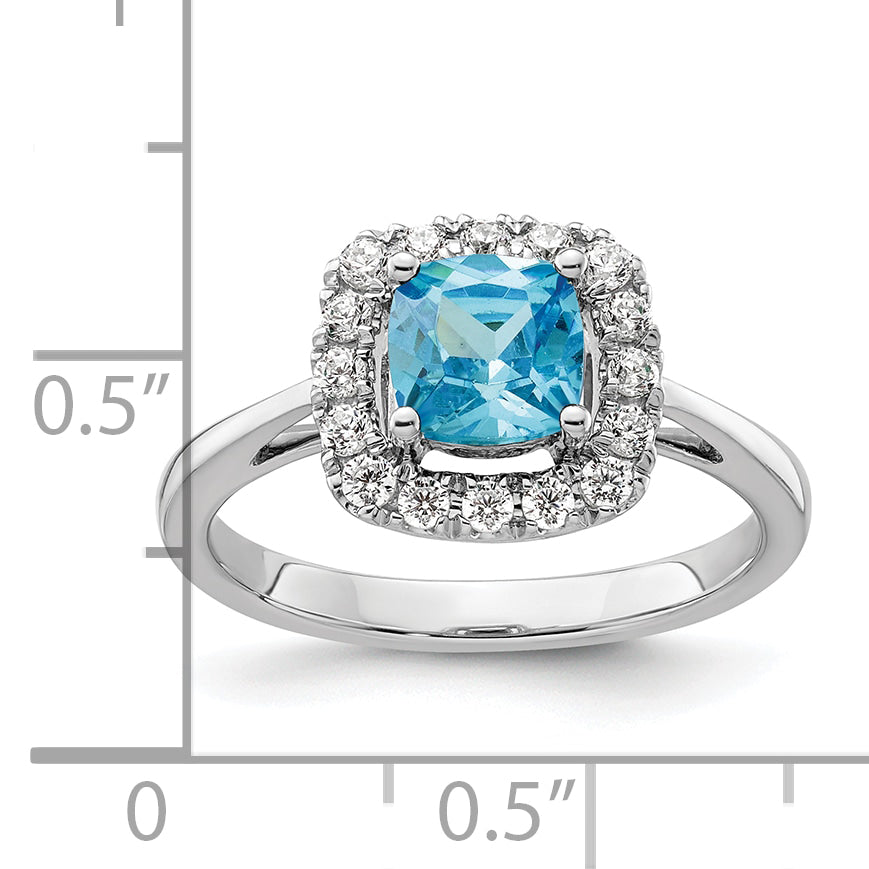 14k White Gold 1/4 carat Lab Grown Diamond VS/SI+ G+ December Birthstone Blue Topaz Halo Ring