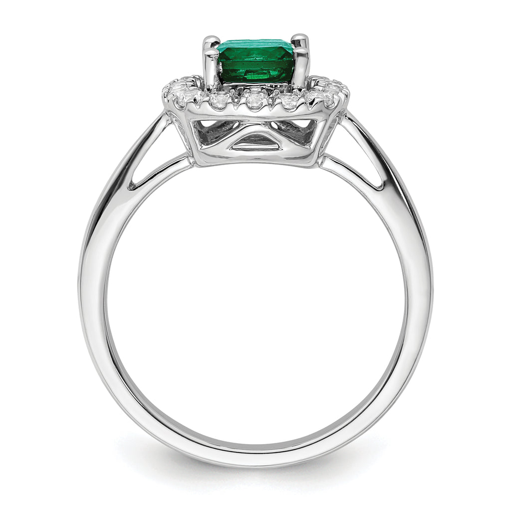 14k White Gold 1/4 carat Lab Grown Diamond VS/SI+ G+ May Birthstone Lab Created Emerald Halo Ring
