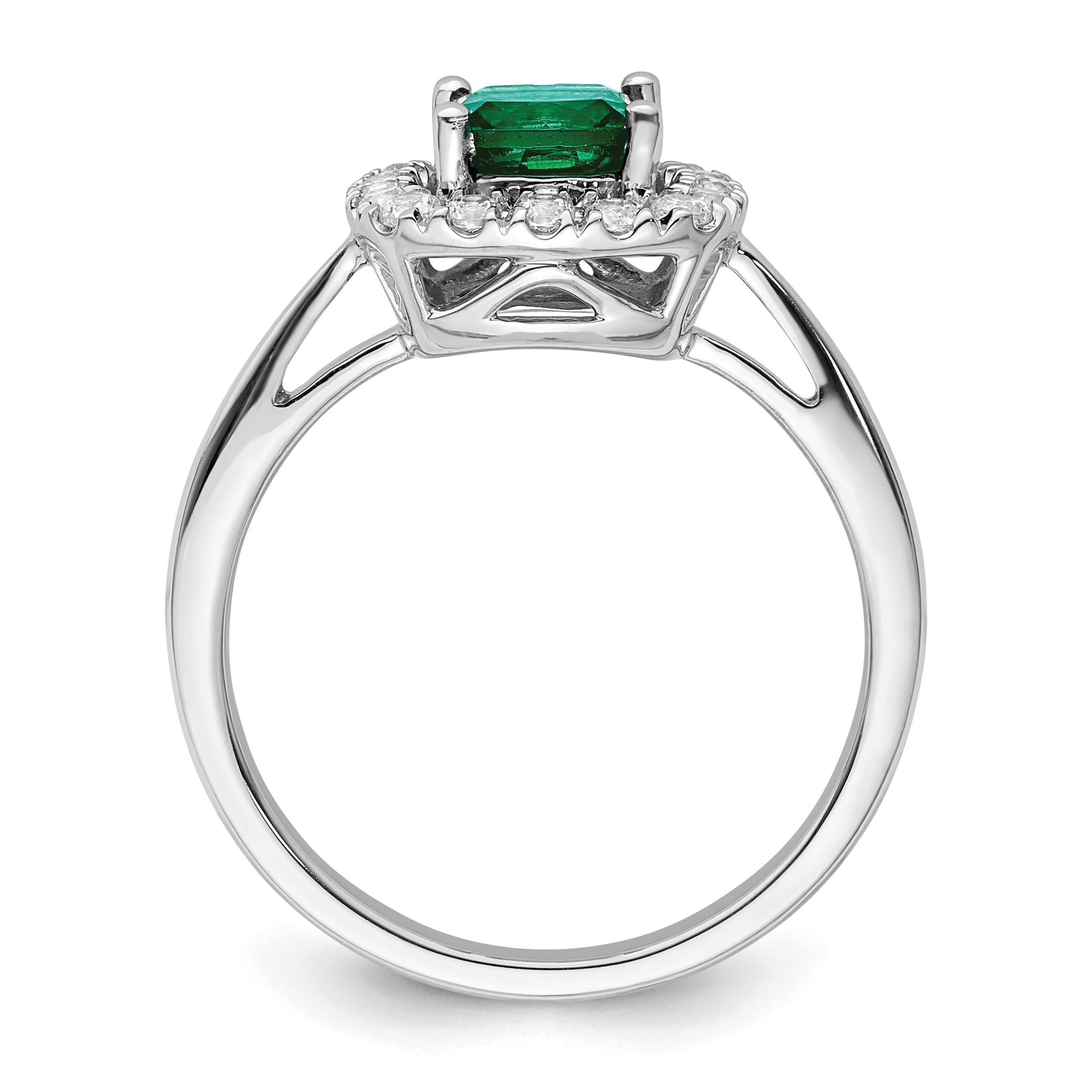 14k White Gold 1/4 carat Lab Grown Diamond VS/SI+ G+ May Birthstone Lab Created Emerald Halo Ring
