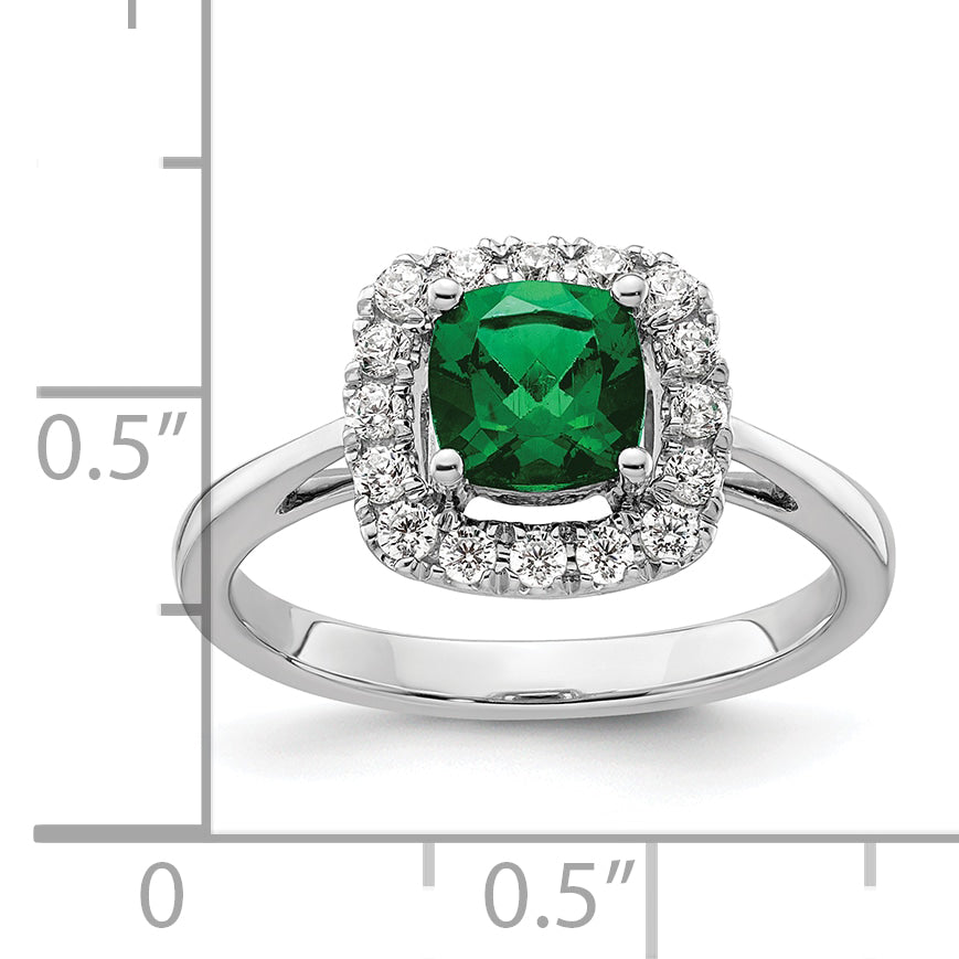 14k White Gold 1/4 carat Lab Grown Diamond VS/SI+ G+ May Birthstone Lab Created Emerald Halo Ring