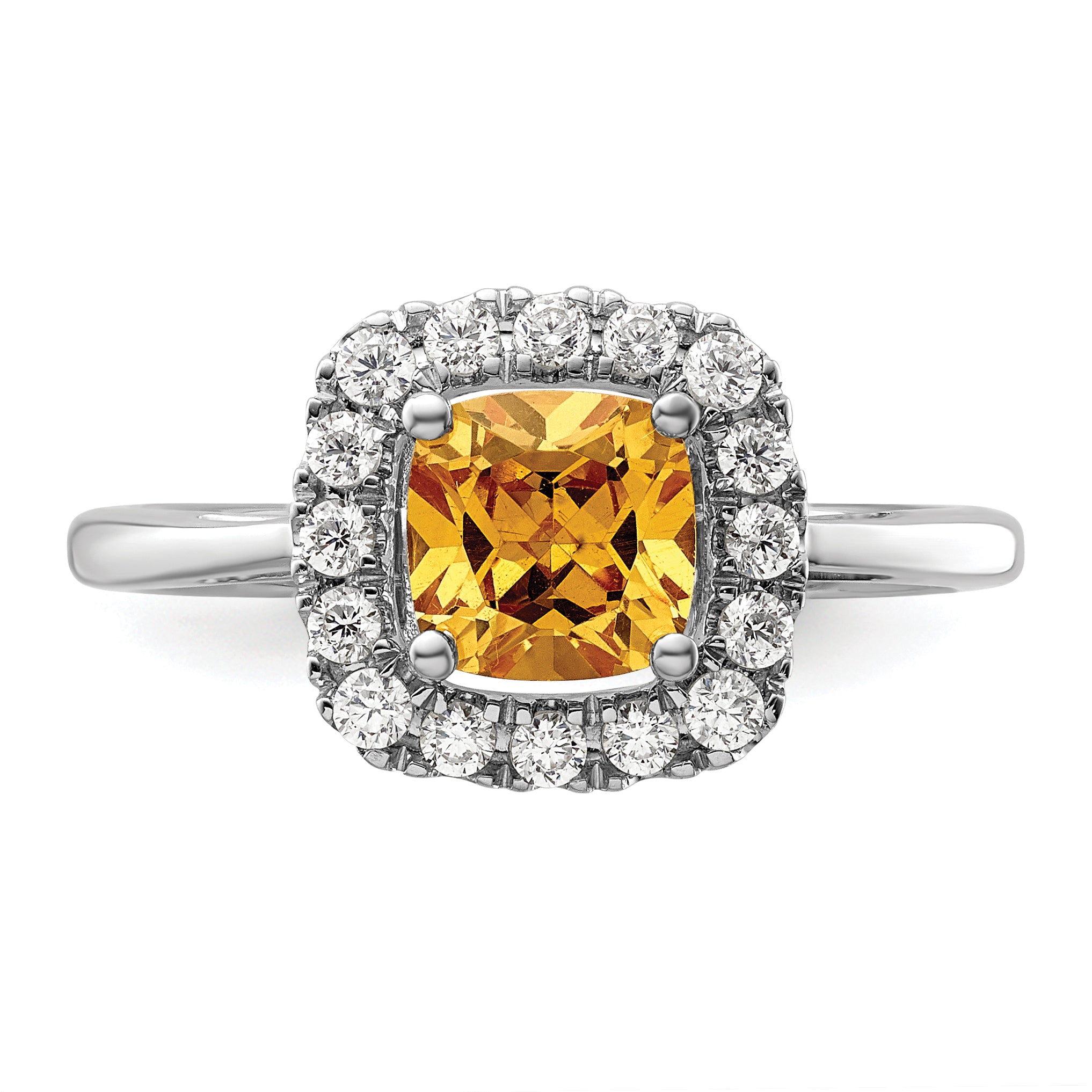 14k White Gold 1/4 carat Lab Grown Diamond VS/SI+ G+ November Birthstone Citrine Halo Ring