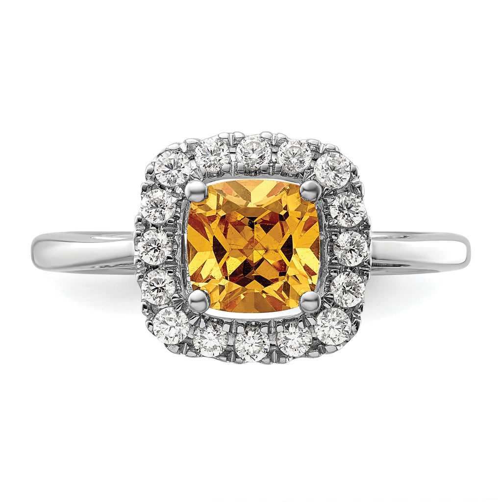 14k White Gold 1/4 carat Lab Grown Diamond VS/SI+ G+ November Birthstone Citrine Halo Ring