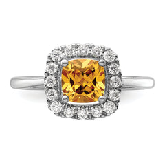14k White Gold 1/4 carat Lab Grown Diamond VS/SI+ G+ November Birthstone Citrine Halo Ring
