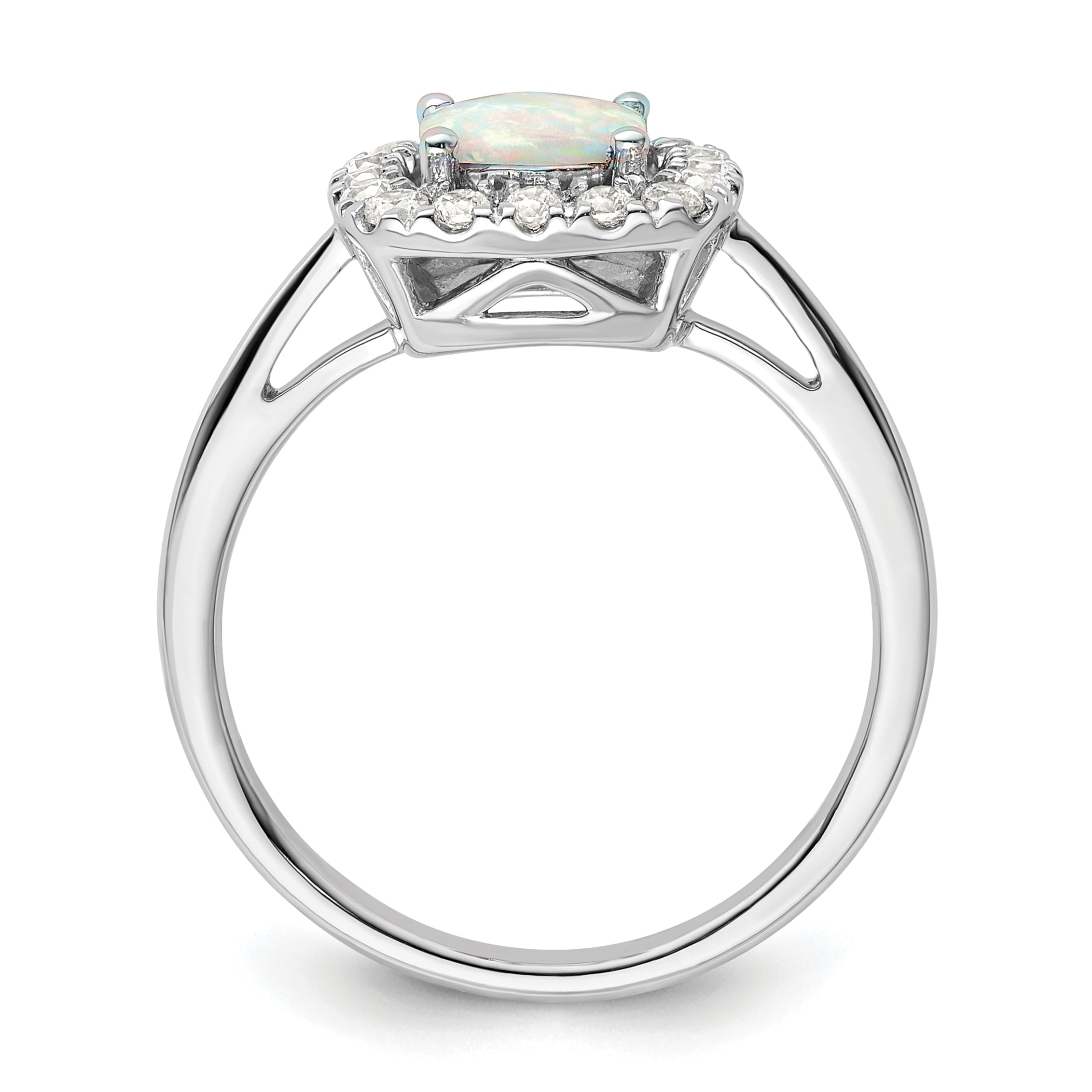 14k White Gold 1/4 carat Lab Grown Diamond VS/SI+ G+ October Birthstone Lab Created Opal Halo Ring Secondary image