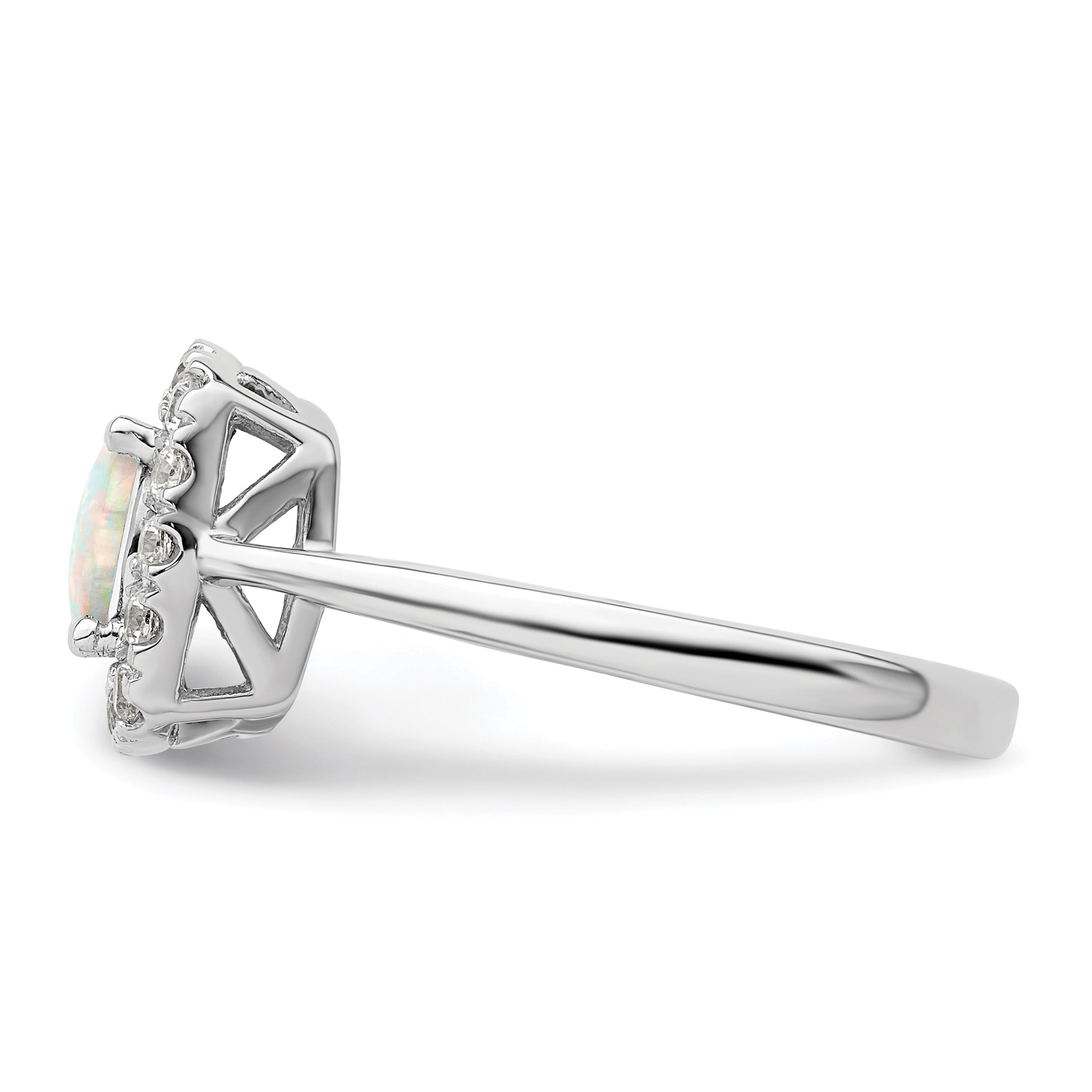14k White Gold 1/4 carat Lab Grown Diamond VS/SI+ G+ October Birthstone Lab Created Opal Halo Ring