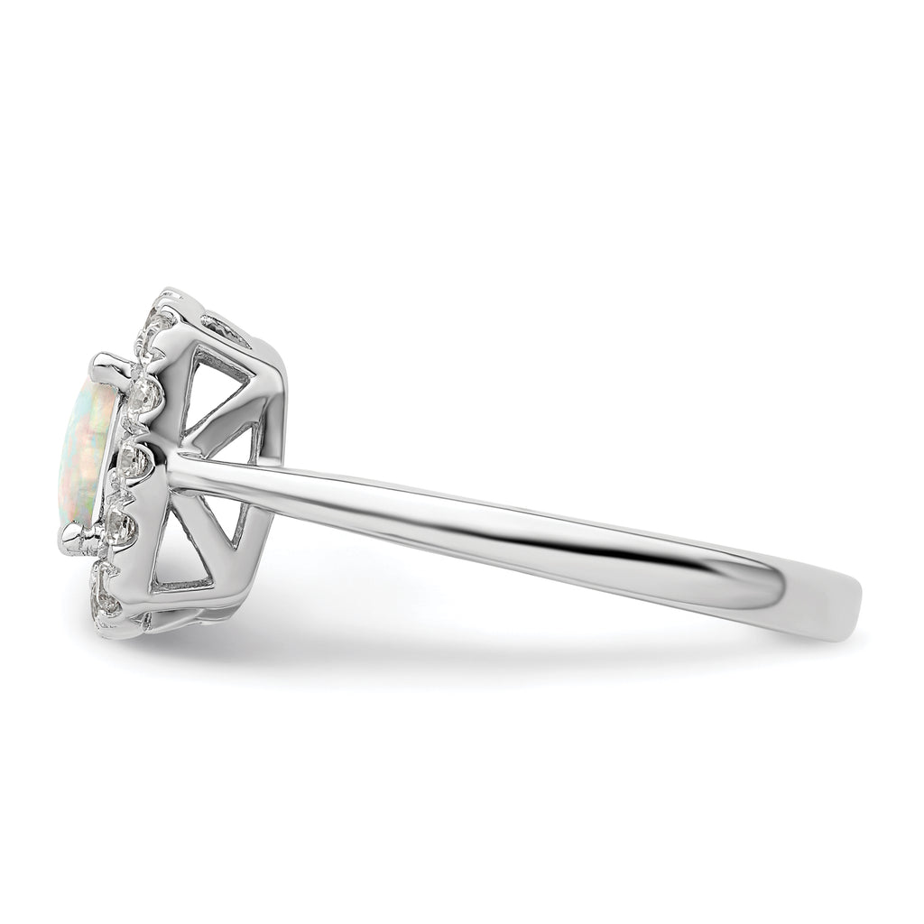 14k White Gold 1/4 carat Lab Grown Diamond VS/SI+ G+ October Birthstone Lab Created Opal Halo Ring