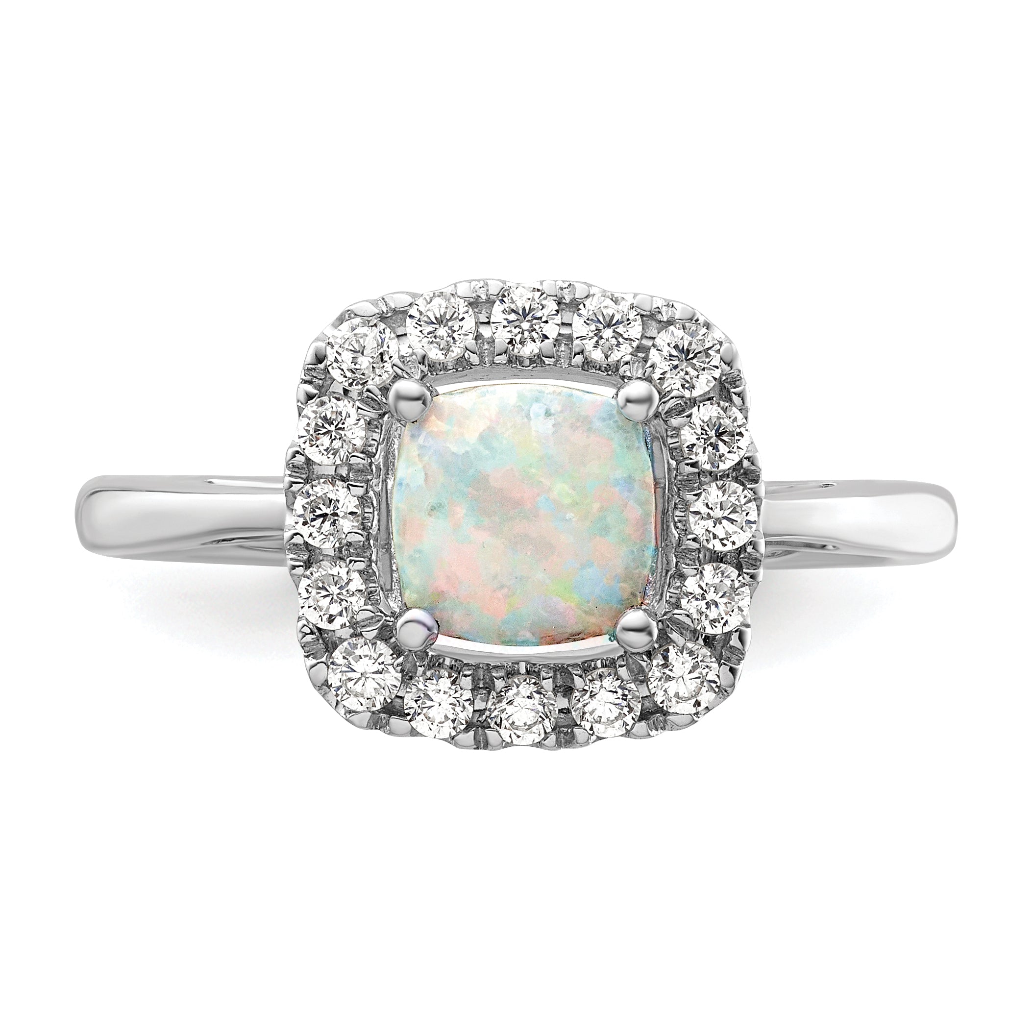 14k White Gold 1/4 carat Lab Grown Diamond VS/SI+ G+ October Birthstone Lab Created Opal Halo Ring