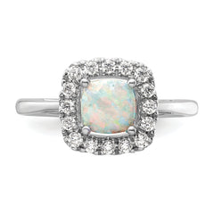 14k White Gold 1/4 carat Lab Grown Diamond VS/SI+ G+ October Birthstone Lab Created Opal Halo Ring