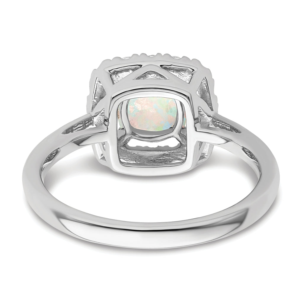 14k White Gold 1/4 carat Lab Grown Diamond VS/SI+ G+ October Birthstone Lab Created Opal Halo Ring
